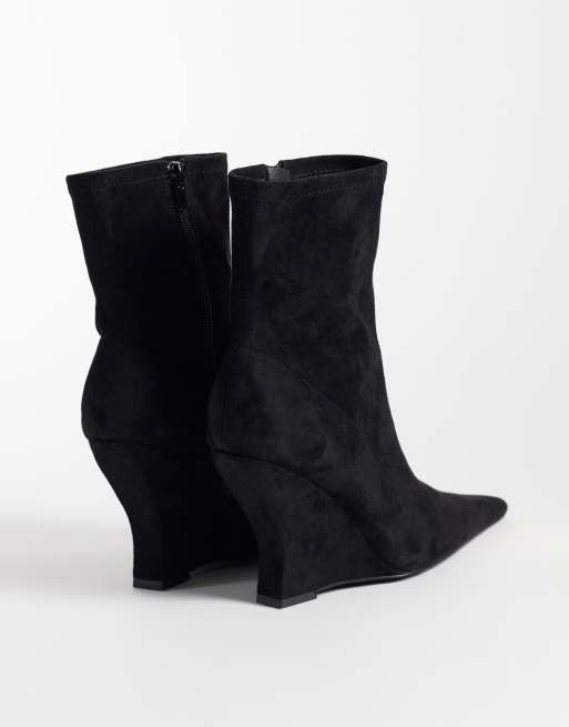 ASOS DESIGN Revel wedge sock ankle boots in black suedette, 4 of 4