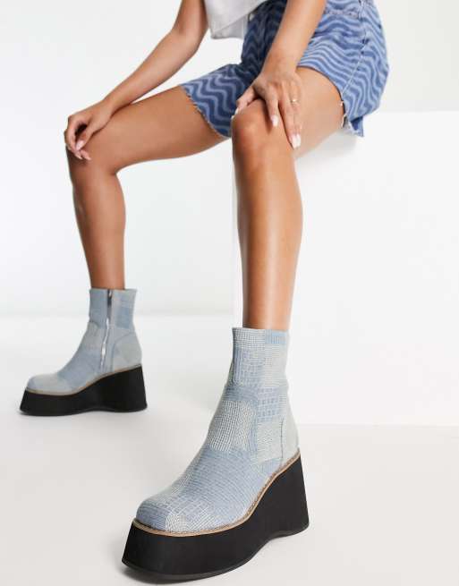 ASOS DESIGN Revenue platform wedge boots in denim