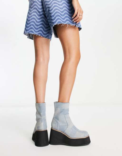 ASOS DESIGN Revenue platform wedge boots in denim