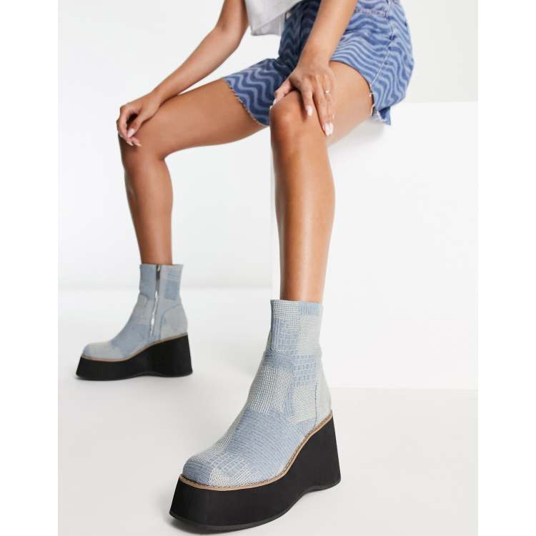 ASOS DESIGN - Revenue - Stivali con zeppa e plateau in denim