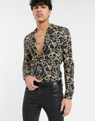 ASOS DESIGN relaxed leopard shirt with deep revere collar