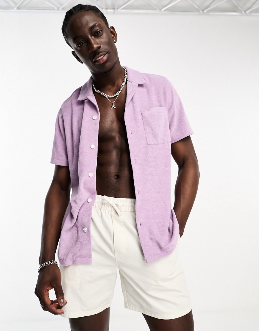 ASOS DESIGN revere collar towelling shirt in lilac-Purple