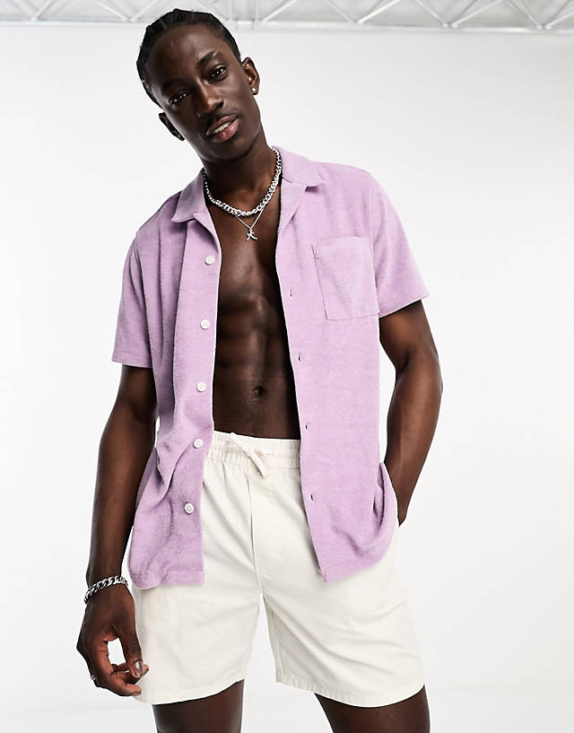 ASOS DESIGN - revere collar towelling shirt in lilac