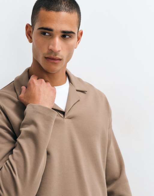 ASOS DESIGN revere long sleeve polo in brown, 4 of 5