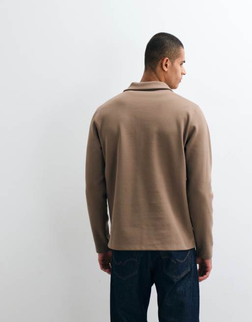 ASOS DESIGN revere long sleeve polo in brown, 5 of 5
