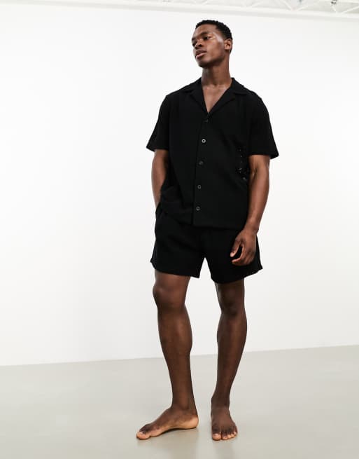 ASOS DESIGN revere shirt and shorts set in black crochet, 2 of 4
