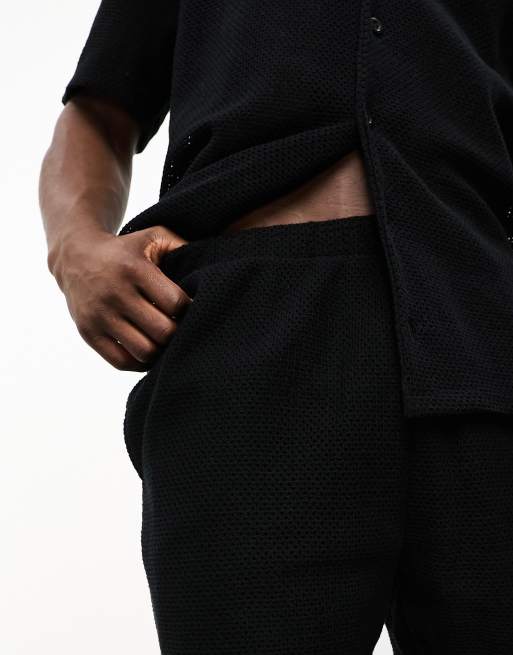 ASOS DESIGN revere shirt and shorts set in black crochet, 3 of 4