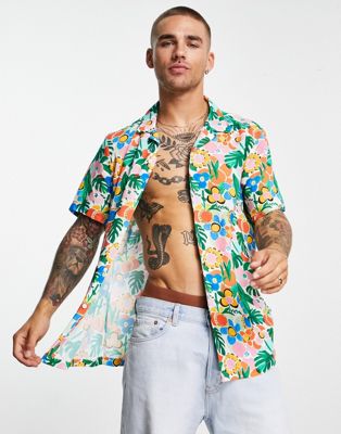 ASOS DESIGN revere shirt in bright floral print