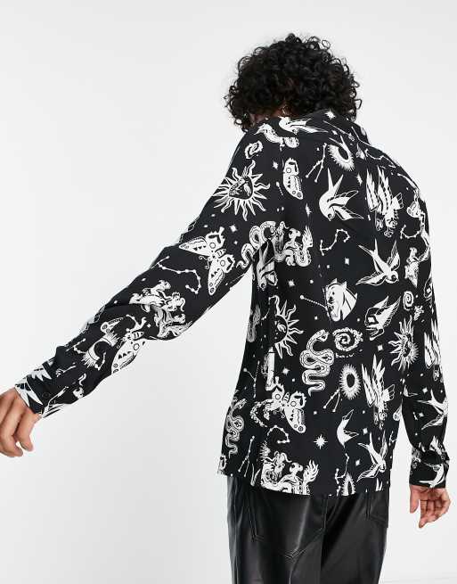 ASOS DESIGN revere shirt in celestial print