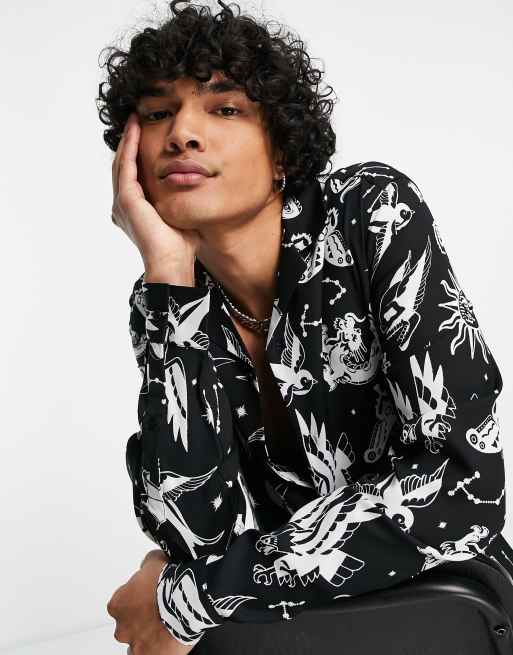 ASOS DESIGN revere shirt in celestial print