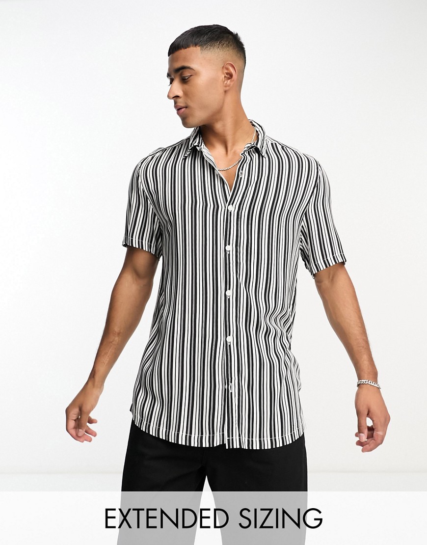 ASOS DESIGN revere shirt in core black and white stripe