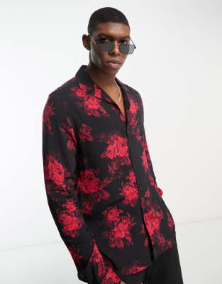 Black floral sale print shirt