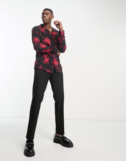 ASOS DESIGN revere shirt red floral print