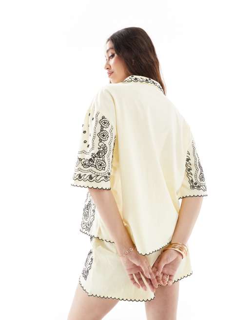 ASOS DESIGN revere shirt with bandana embroidery in yellow, 4 of 4