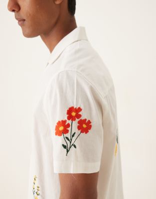 Asos Design Revere Shirt With Placement Print In White