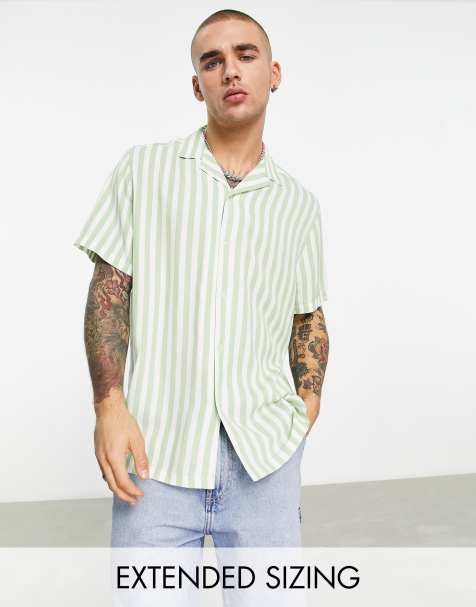ASOS DESIGN revere stripe shirt in green - view 1