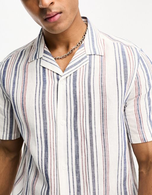 ASOS DESIGN revere stripe shirt in linen mix