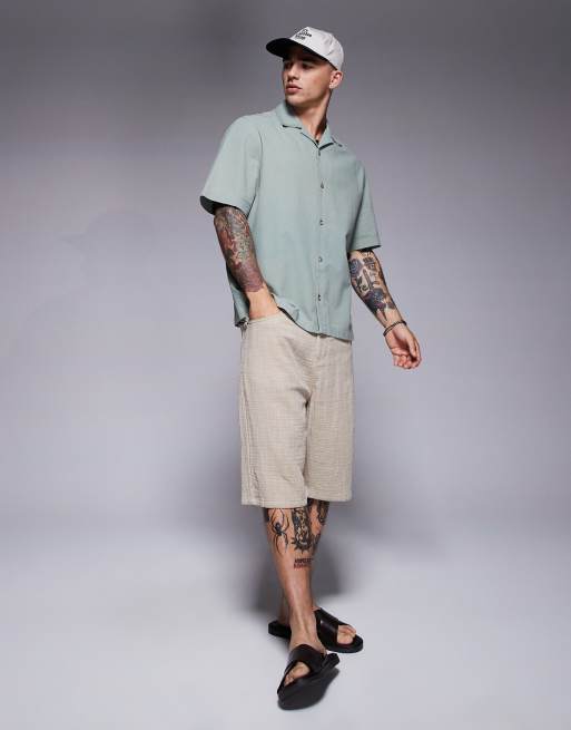 ASOS DESIGN revere textured shirt in green, 2 of 4