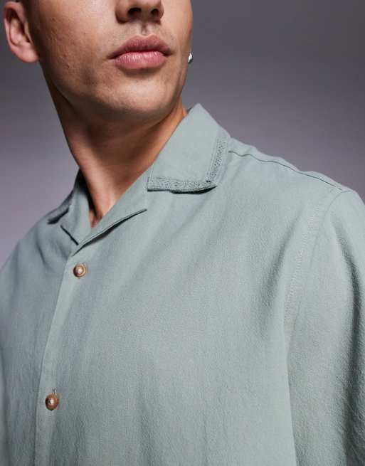 ASOS DESIGN revere textured shirt in green, 3 of 4
