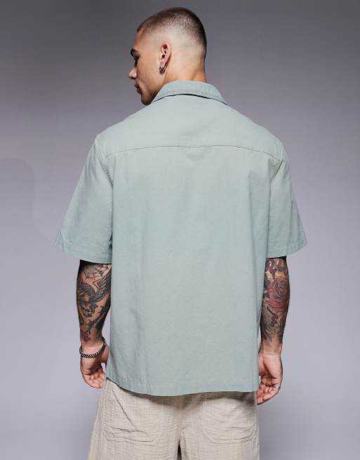 ASOS DESIGN revere textured shirt in green, 4 of 4