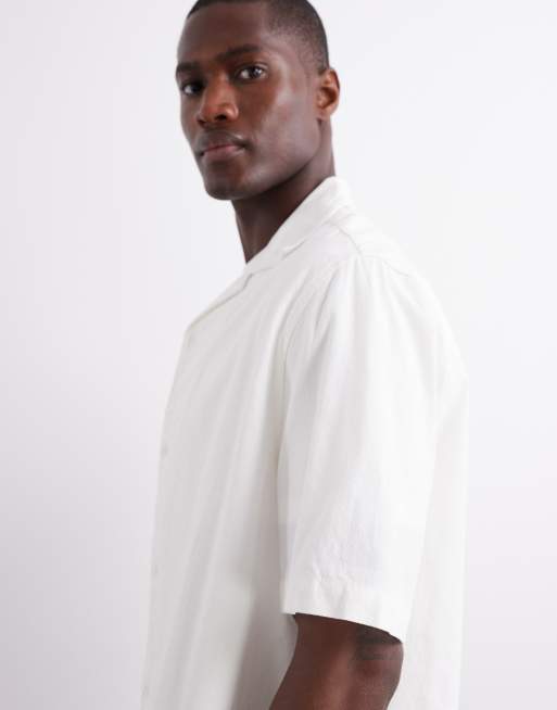 ASOS DESIGN revere textured shirt in white, 2 of 5