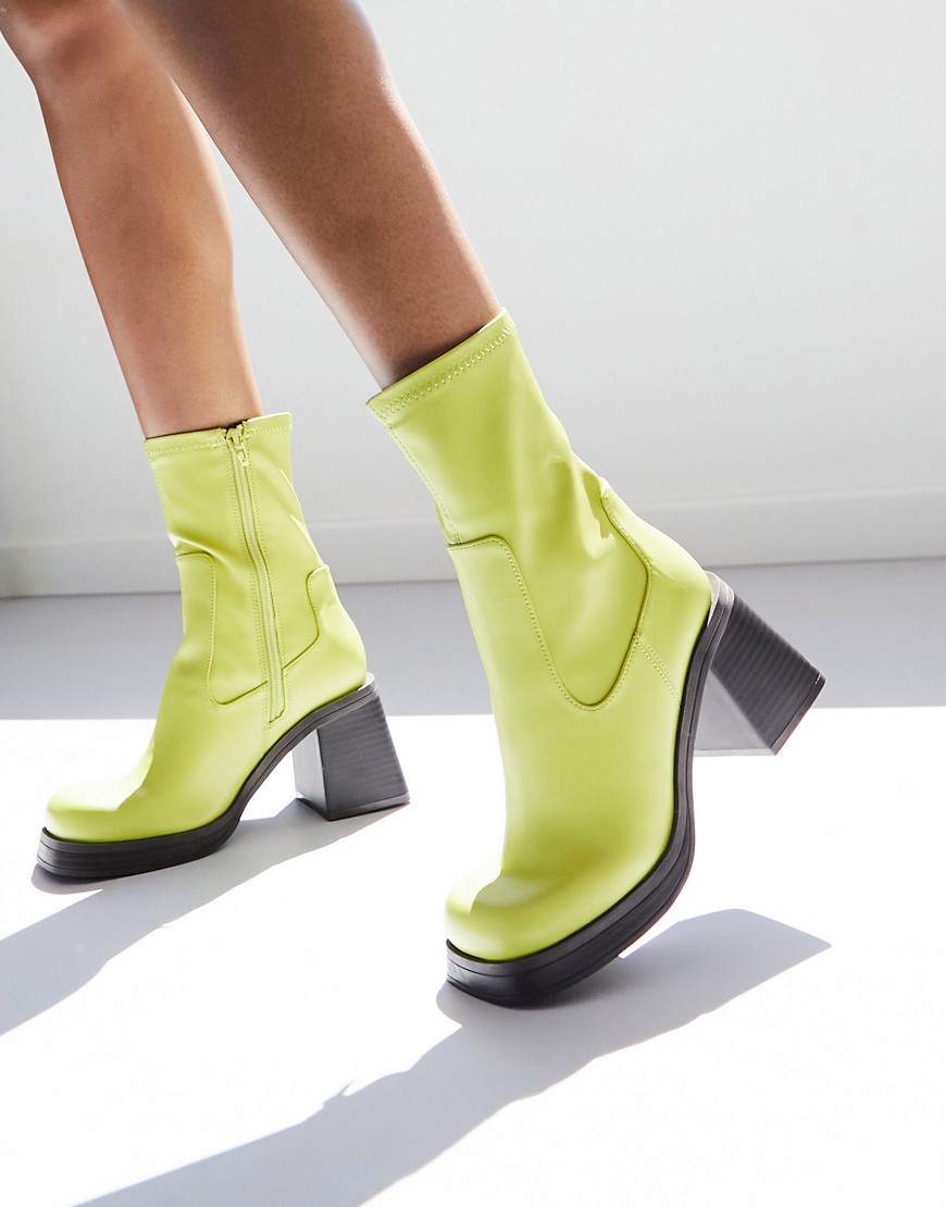 ASOS DESIGN Reversed mid-heel sock boots in green
