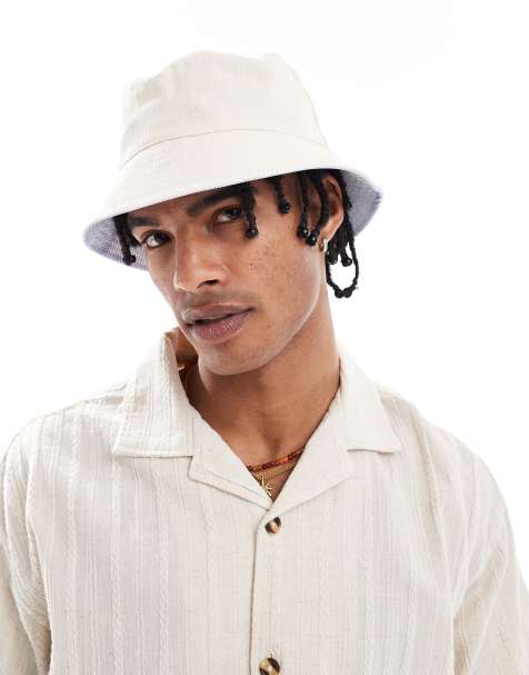 ASOS DESIGN reversible bucket hat in blue and ecru stripe - view 1