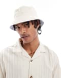 [ASOS DESIGN] ASOS DESIGN reversible bucket hat in blue and ecru stripe-Multi M-L MULTI