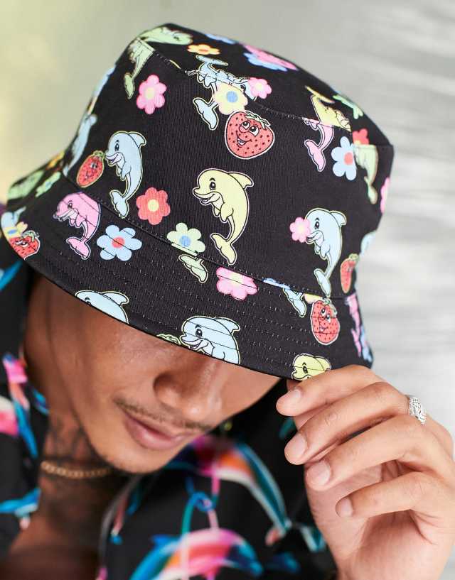 ASOS DESIGN reversible bucket hat in dolphin print