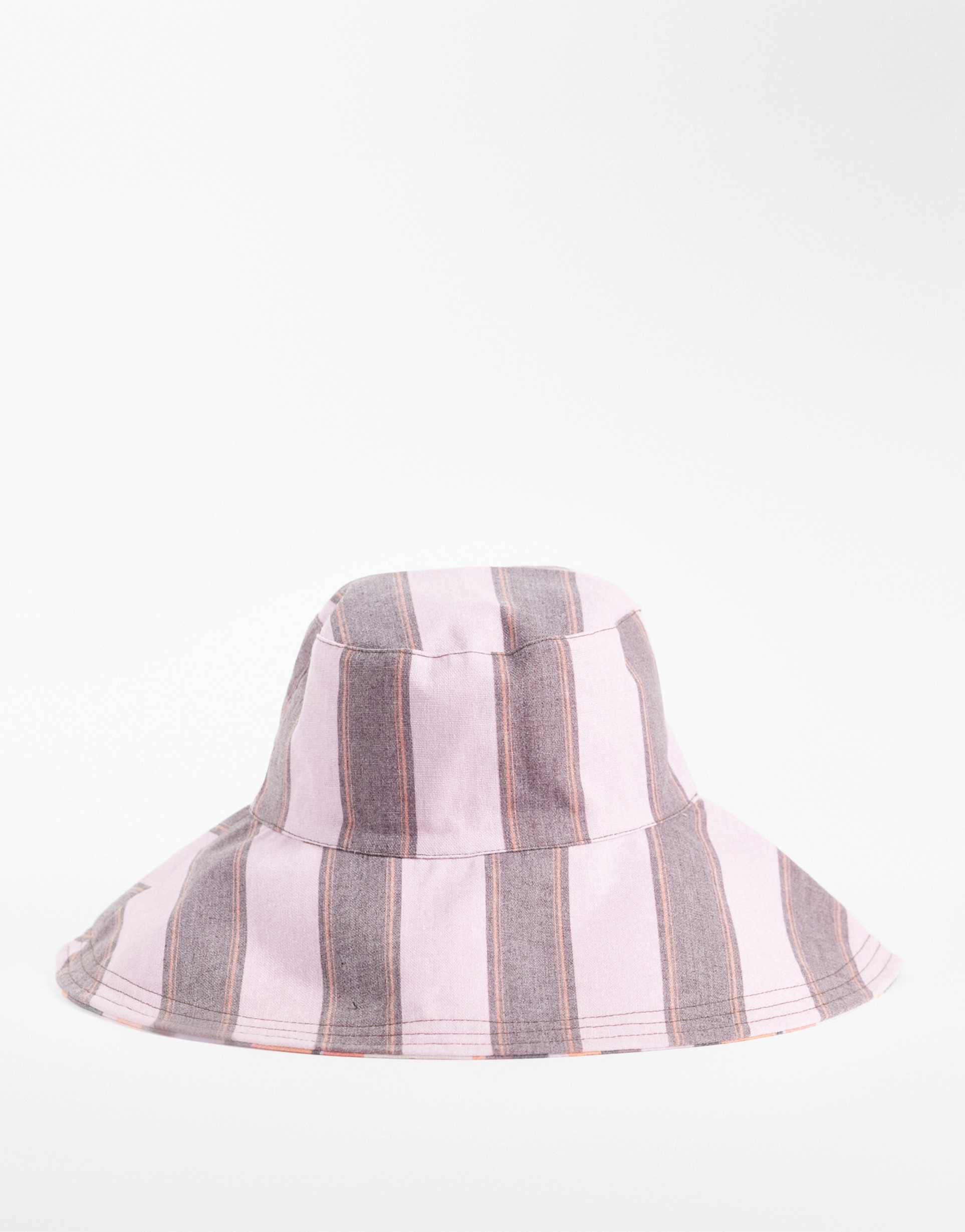 asos design reversible canvas hat in multi stripes