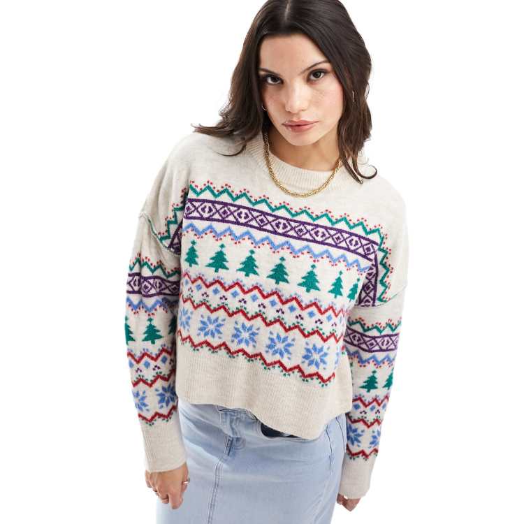 ASOS DESIGN Curve Christmas fairisle glam long sleeve top