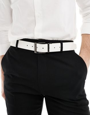 Asos Design Reversible Faux Leather Belt In Patent And Matte White