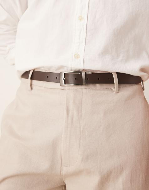 ASOS DESIGN reversible leather belt in brown and black - view 1
