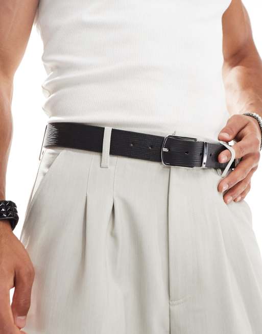 FhyzicsShops DESIGN reversible leather belt with texture in black