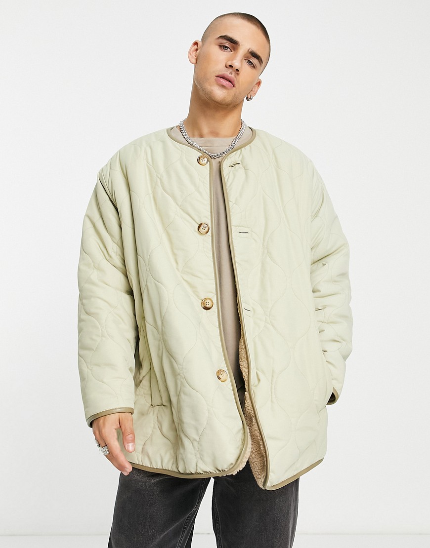 ASOS DESIGN reversible lightweight quilted liner jacket in khaki-Green
