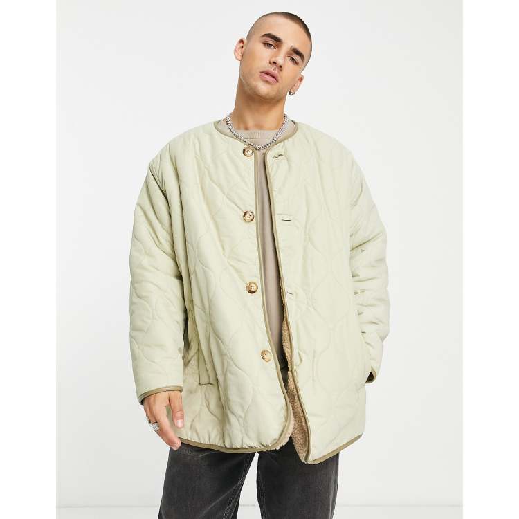 ASOS DESIGN reversible lightweight quilted liner jacket in khaki