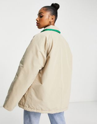 ASOS DESIGN reversible quilt lined jacket in stone and green | ASOS