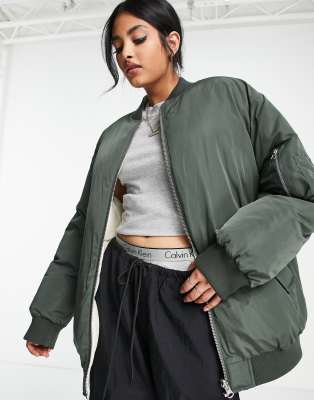 ASOS DESIGN cropped bomber jacket in khaki