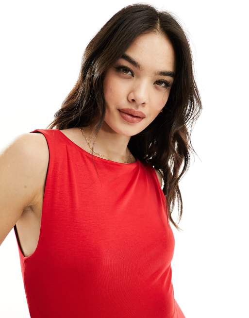 ASOS DESIGN mesh heart slash neck top in red