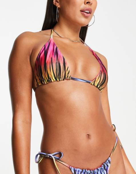 ASOS DESIGN reversible triangle bikini top in abstract ombre print  - view 1