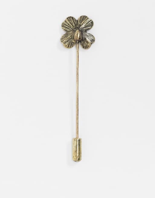 ASOS DESIGN – Reversnadel mit Klee-Design in poliertem Gold, 4 von 4