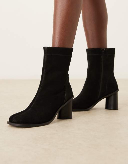ASOS DESIGN Rex suede round toe ankle boots with studs in black