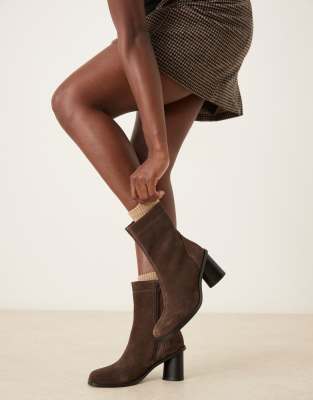 Asos Design Rex Suede Round Toe Ankle Boots With Studs In Brown