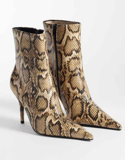 ASOS DESIGN Rhea high stiletto ankle boots in snake, 2 of 4