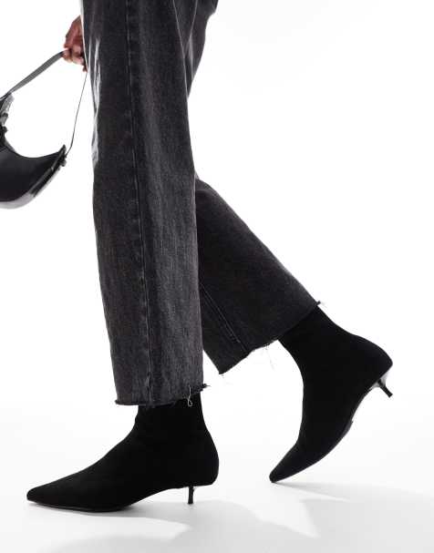 ASOS DESIGN Rhiannon extreme kitten heel sock boots in black - view 1