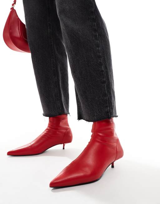 Red kitten heel boots on sale