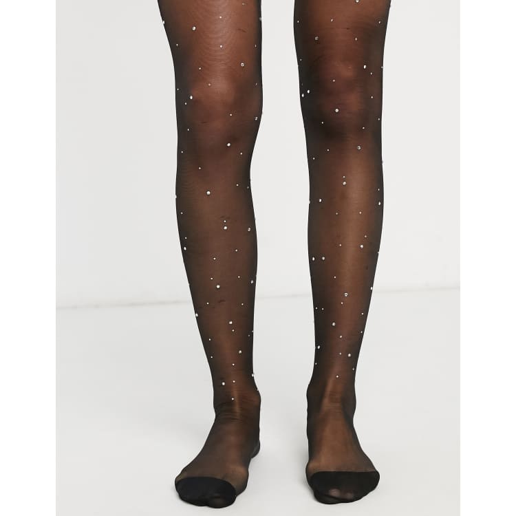 Black With Diamante Crystals Crown - Black Embellished Designer Tights