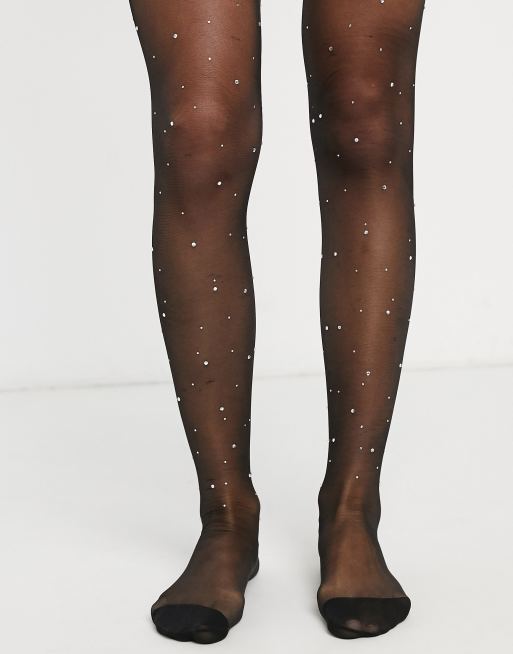 Women's Black Rhinestone Tights