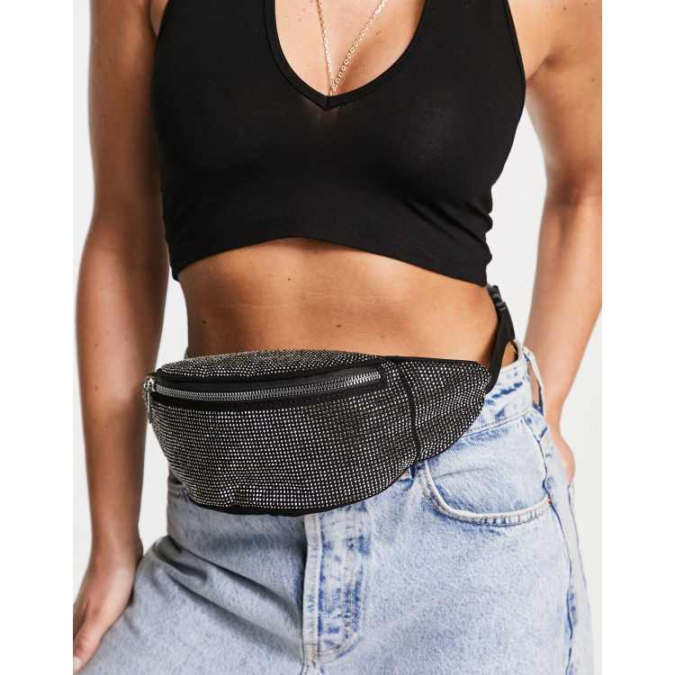 Black rhinestone fanny pack sale