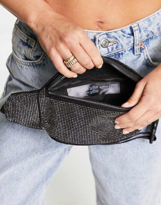 ASOS DESIGN rhinestone fanny pack in black ASOS